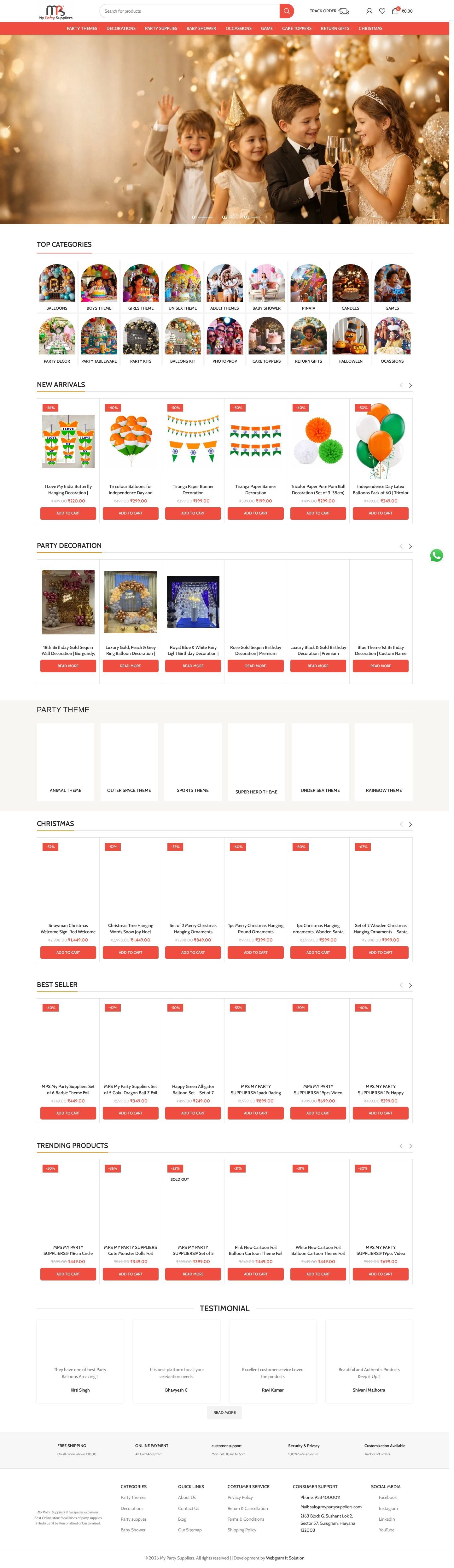 My Party Suppliers full live website preview, designed by Webgram IT Solution